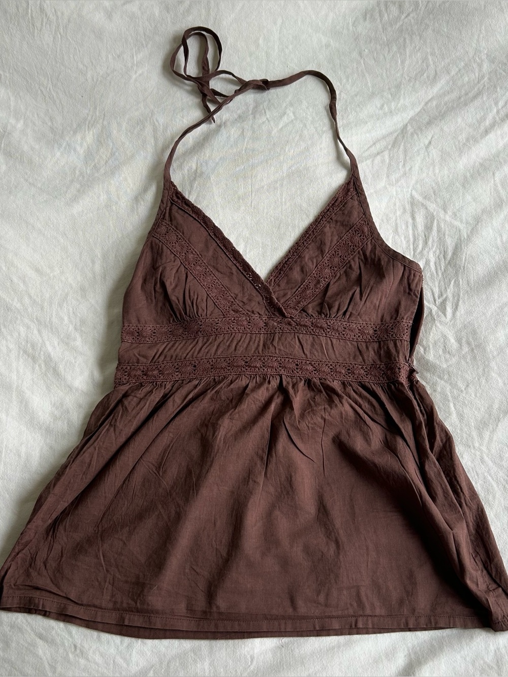 H&M 6 Small Brown Babydoll Halter Lace Trim Tanktop